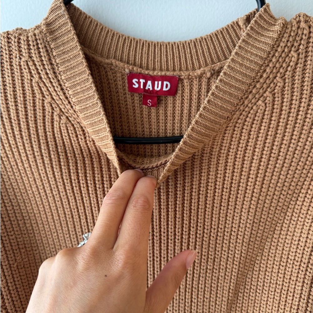 STAUD Camel Brown Ribbed Knit Midi Dress - Picture 2 of 2